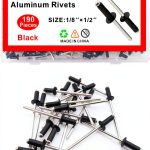 190pcs Black 1/8-1/2 Inches Aluminum Blind Rivets, 3.2-12.7 mm Pop Rivets, Aluminum Grip and Steel Mandrel-0