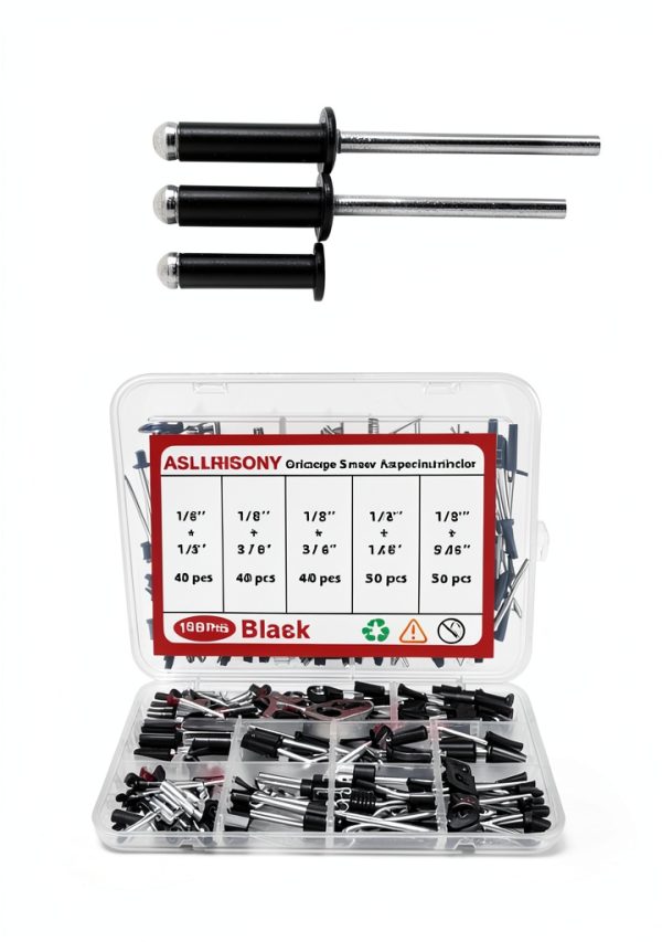 190pcs Black 1/8-1/2 Inches Aluminum Blind Rivets, 3.2-12.7 mm Pop Rivets, Aluminum Grip and Steel Mandrel-2