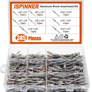 ISPINNER Aluminum Blind Rivets 385pcs Assortment Kit 8 Sizes Silver-0