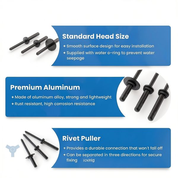 60Pcs Tri-Fold Rivets, Tri Grip Aluminum Pop Blind Rivets with Waterproof O Rings for Industries Automobiles Kayak Sailboat & Furniture 3 Sizes (3/16'' x 5/8'', 3/16'' x 4/5'', 3/16" x 1")-3