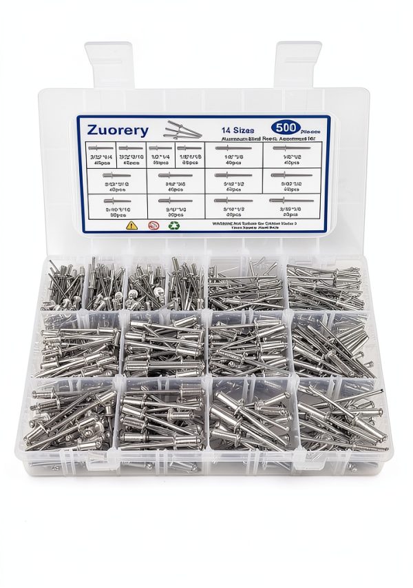 Pop Rivets 500pcs Kit by Zuorery 14 Sizes Aluminum Blind Rivets-0