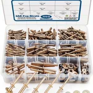 450Pcs 304 Stainless Steel Pop Rivets with Washers Assortment Kit,1/8" 3/16" 1/4" Assorted Blind Rivets 8 SAE Sizes,DIY/Home/Automotive Repairs-0