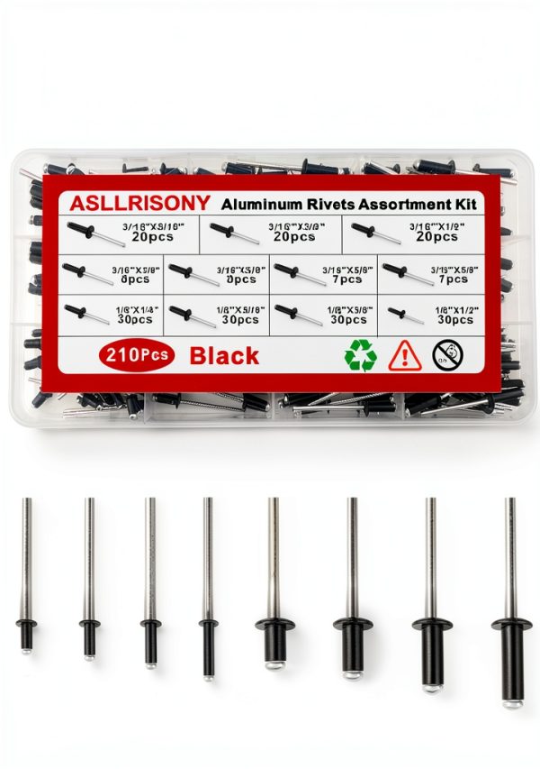 Black 3/16" 1/8" Pop Rivets Kit by md8888 210pcs Aluminum Blind Rivet-0