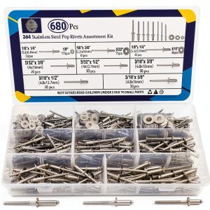 Stainless Steel Pop Rivets ZQZ 680Pcs Kit 8 Sizes with Washers-0