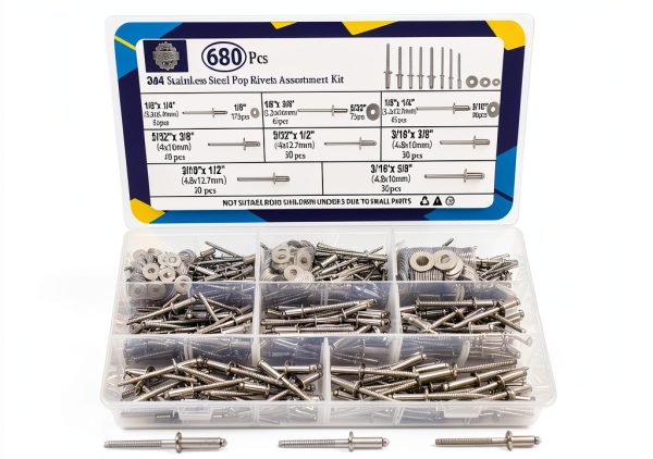 Stainless Steel Pop Rivets ZQZ 680Pcs Kit 8 Sizes with Washers-0