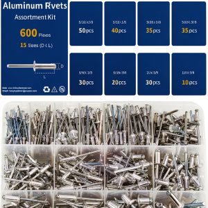 Linkup 600pcs Aluminum Pop Rivet Kit – 15 Sizes Silver Blind Rivets-0